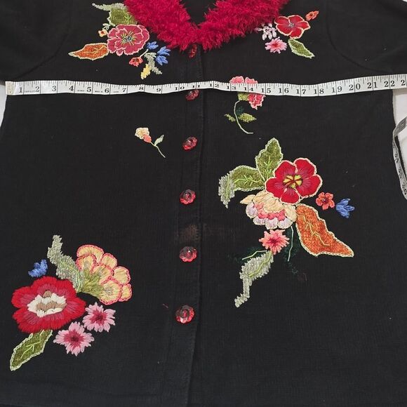 Vintage 90s Boho Festival Fringe Beaded Texas Floral Funky Cardigan SZ L - Picture 4 of 7